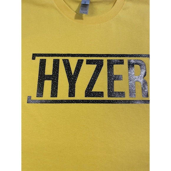 Disc Golf Shirt HYZER Vinyl Custom Logo L Graphic T-Shirt YELLOW - Picture 2 of 5